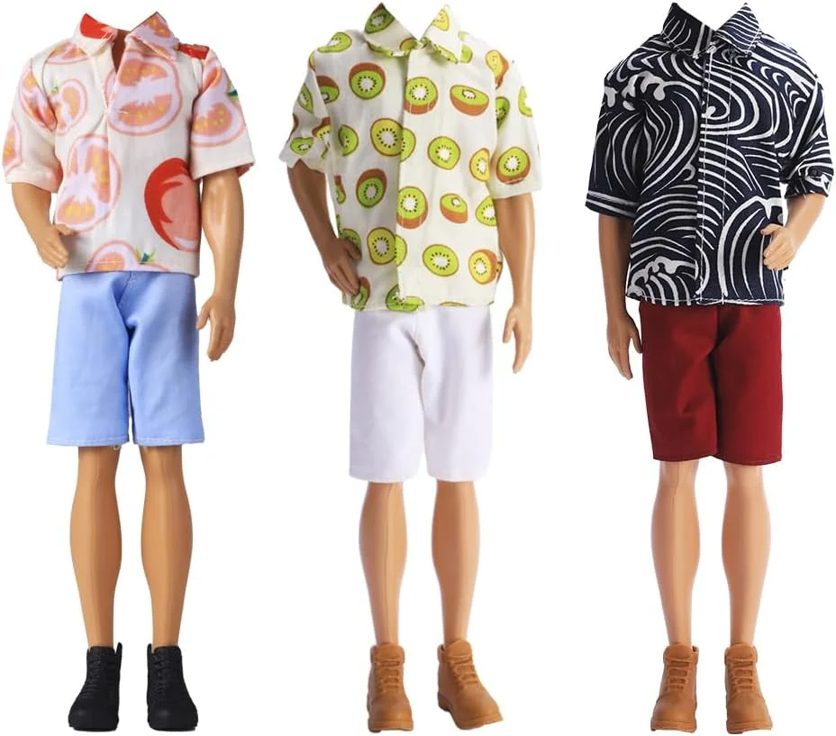 E-TING 3 ست لباس غیر رسمی تی شرت، ژاکت، شلوار با 3 جفت کفش برای عروسک پسرانه 12 اینچی