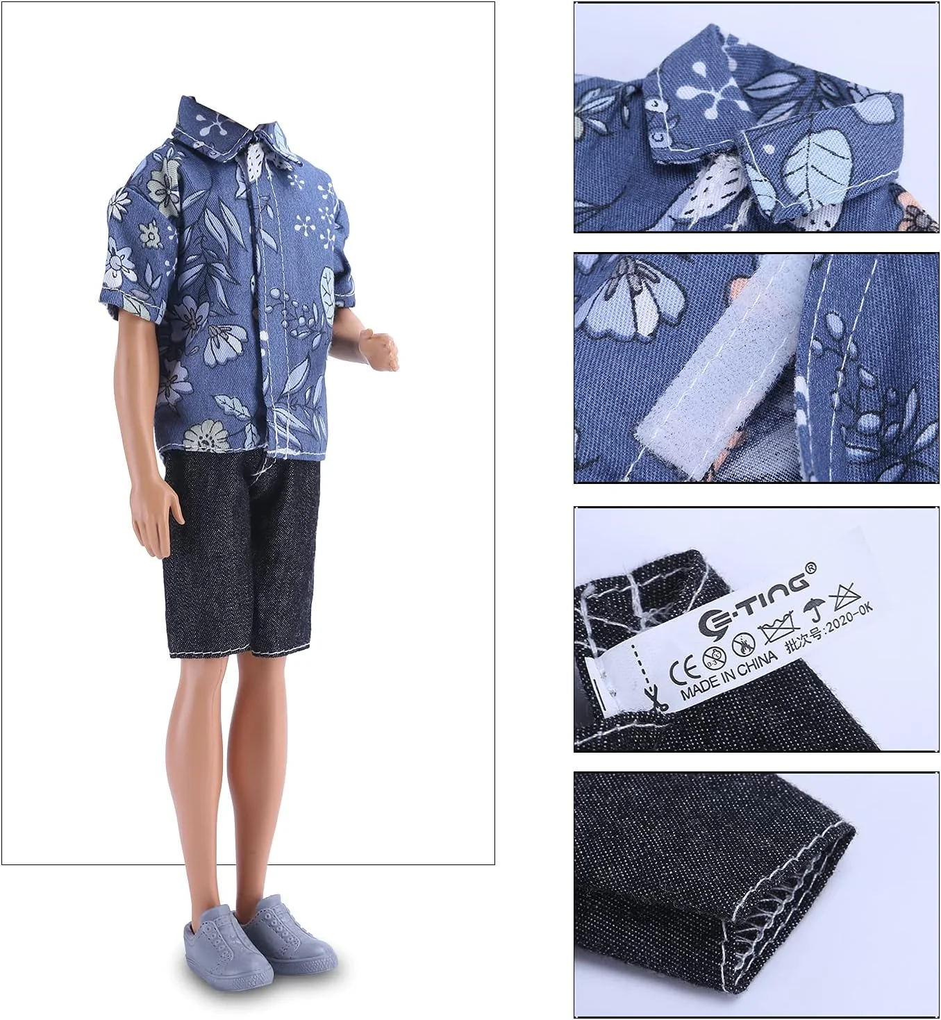 E-TING 3 ست لباس غیر رسمی تی شرت، ژاکت، شلوار با 3 جفت کفش برای عروسک پسرانه 12 اینچی