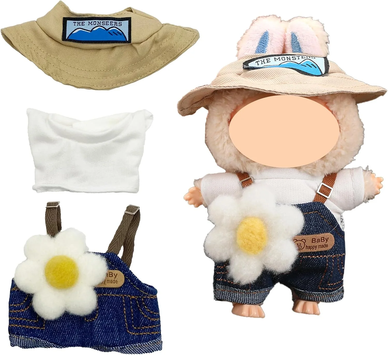 ست لباس عروسک 17 سانتی متری - سرهمی جین با اپلیکه گل بابونه و کلاه آفتابی خاکی، لباس غیر رسمی زیبا برای عروسک های LBB (عروسک شامل نمی شود) ست لباس عروسک 17 سانتی متری - سرهمی جین با اپلیکه گل بابونه و کلاه آفتابی خاکی، لباس غیر رسمی زیبا برای عروسک های LBB (عروسک شامل نمی شود)