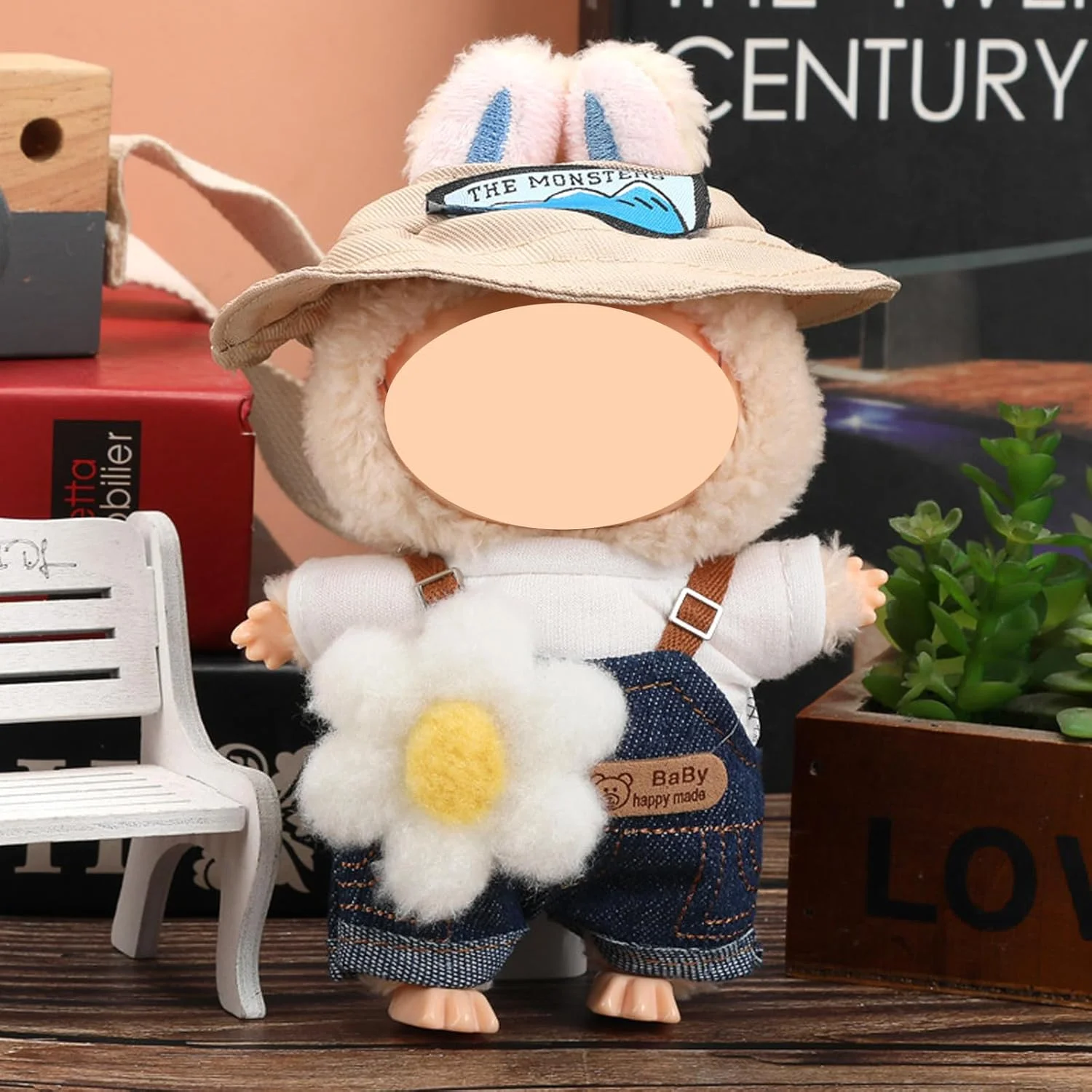 ست لباس عروسک 17 سانتی متری - سرهمی جین با اپلیکه گل بابونه و کلاه آفتابی خاکی، لباس غیر رسمی زیبا برای عروسک های LBB (عروسک شامل نمی شود)