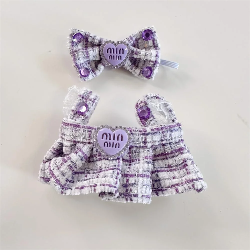 ست لباس عروسک AZONEE با استایل شیک و لوکس برای عروسک های Labubu 17 سانتی متری، لوازم جانبی عروسک های 17 سانتی متری با کیفیت بالا برای Labubu، لوازم جانبی لباس، طناب مو + دامن، بدون عروسک (بنفش)