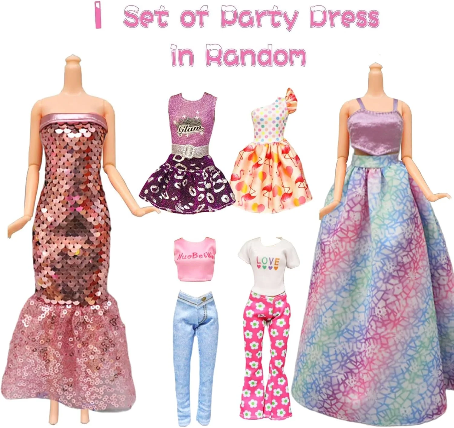 20 تکه لباس و لوازم جانبی دست ساز عروسک برای باربی شامل 3 لباس مجلسی، 3 لباس مهمانی، 7 ست لباس تاپ و 7 شلوار به صورت تصادفی برای عروسک های 11.5 اینچی (20) (استایل 1)