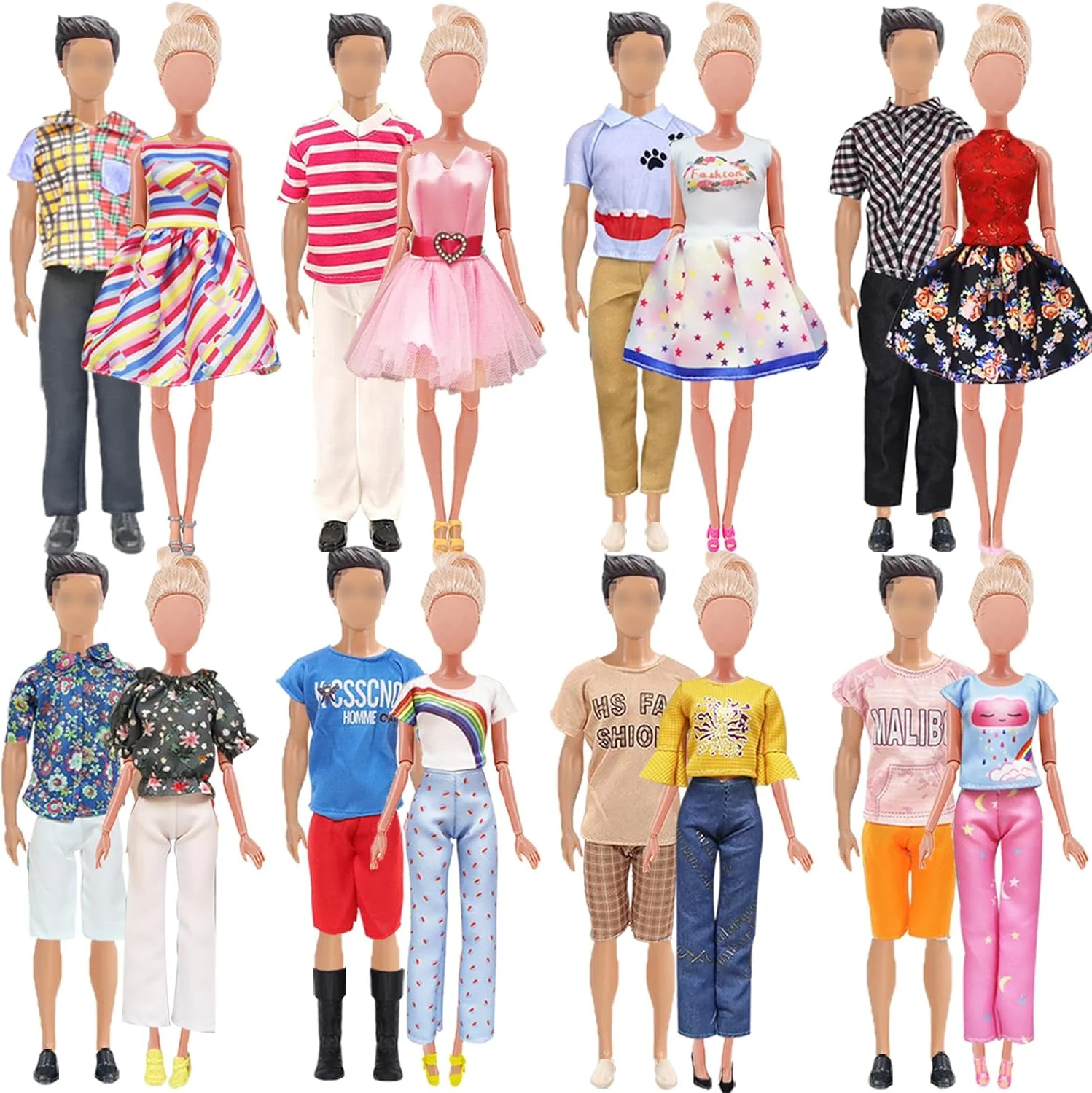 ست 18 تکه لباس و لوازم جانبی برای عروسک پسرانه 30 سانتی متری شامل 5 دست لباس، 3 جفت کفش و عروسک دخترانه 29 سانتی متری شامل 5 دست لباس، 3 جفت کفش و 2 عینک، هدیه ای برای دختران و کودکان (به صورت تصادفی)