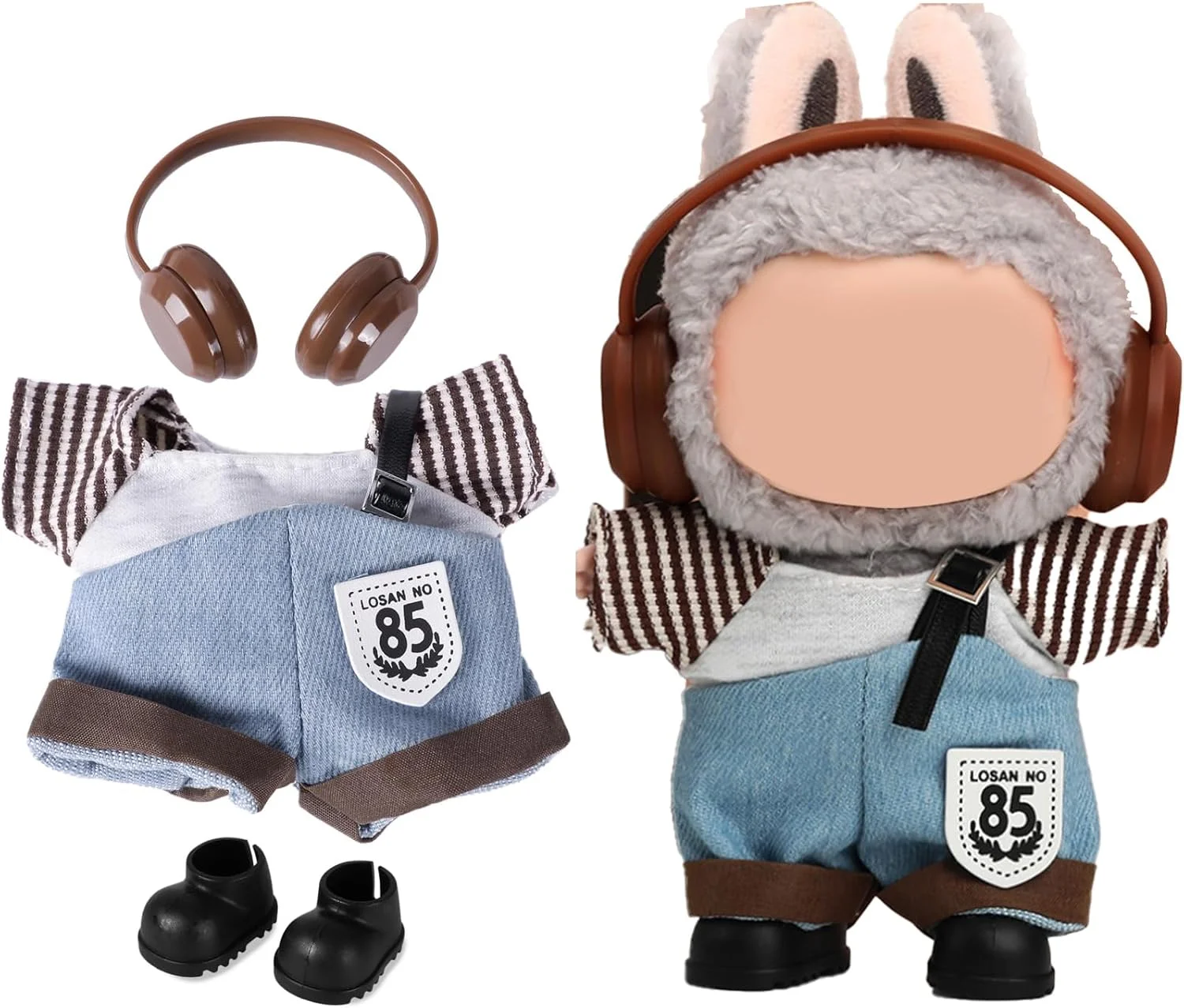 ست لباس 4 تکه KASTWAVE برای عروسک لابوبو، شامل کلاه، تی شرت، پیشبند و کفش، لباس مد روز ممتاز برای عروسک های 17 سانتی متری، هدیه ای منحصر به فرد برای کلکسیونرها