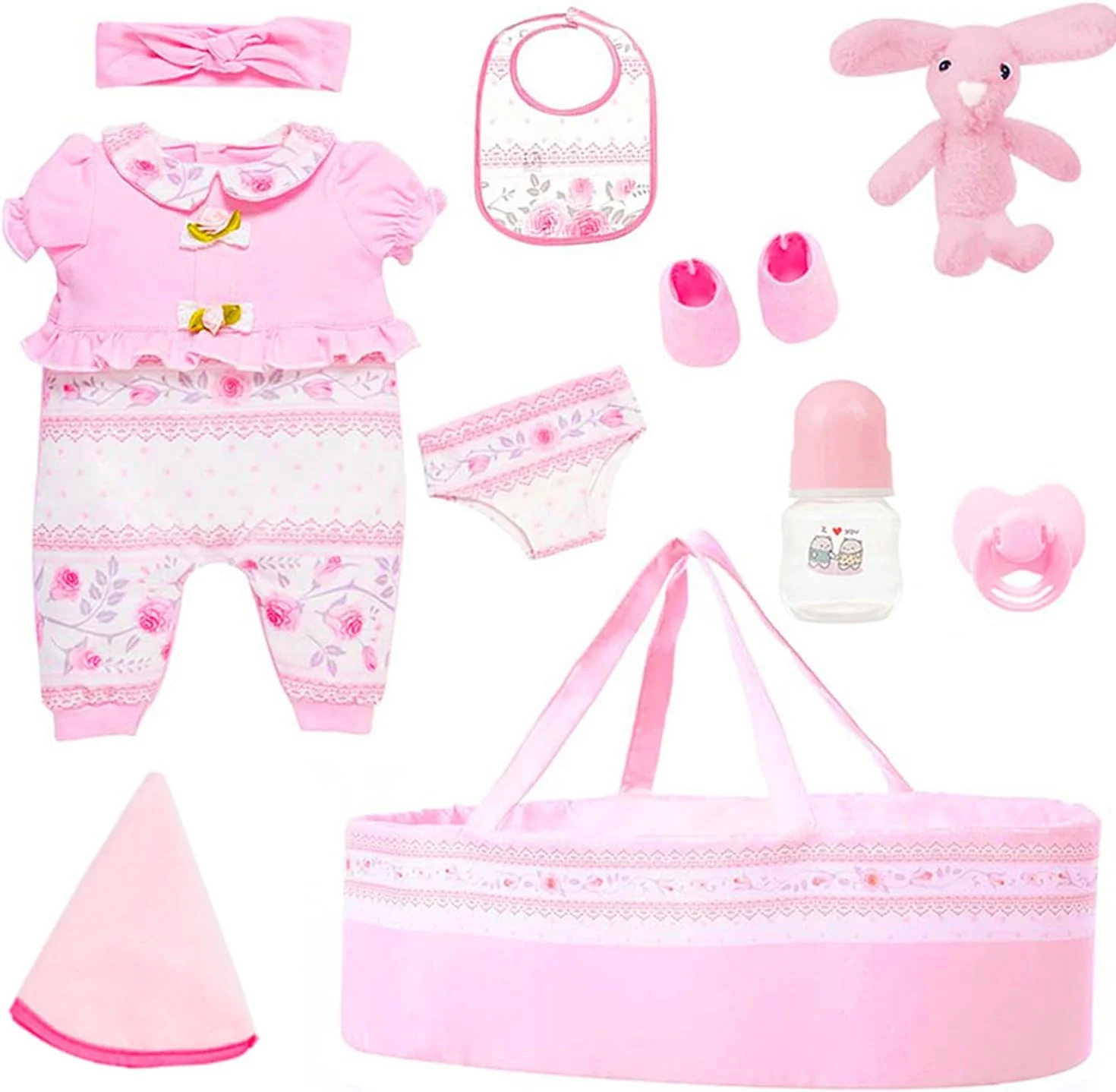 لباس عروسک نوزاد 11 تکه Masroo با سبد برای عروسک های 18 اینچی، لباس لوازم جانبی عروسک نوزاد مناسب برای عروسک دختر نوزاد، ست بازی وانمودی نوزادان (بدون عروسک)