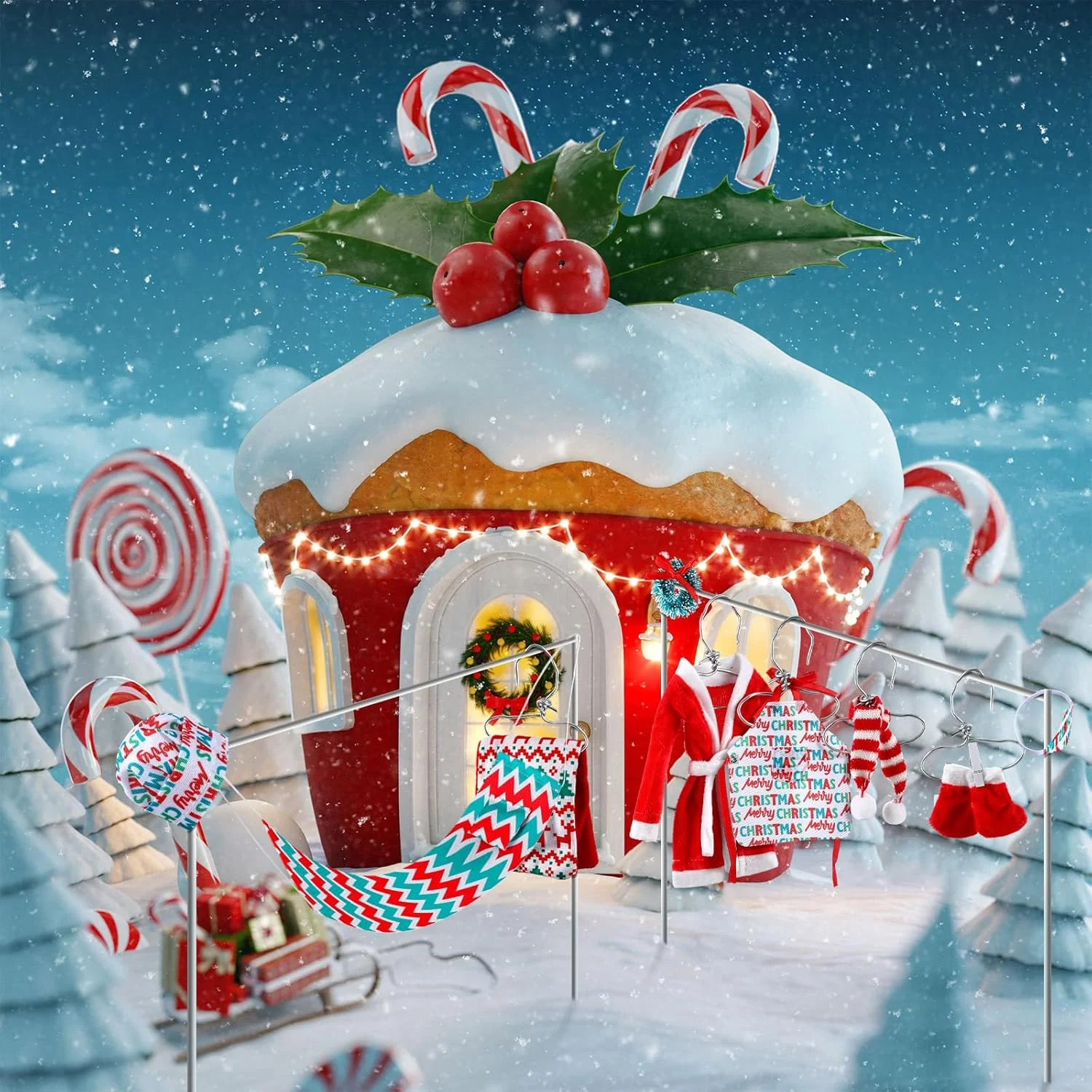 ست لباس و لوازم جانبی الف کریسمس بنکایلور شامل حوله حمام، کیسه خواب کریسمس، پیش بند، تخت آویز، کفش، شال گردن برای دکوراسیون جشن سال نو کریسمس (سبک زنده) ست لباس و لوازم جانبی الف کریسمس بنکایلور شامل حوله حمام، کیسه خواب کریسمس، پیش بند، تخت آویز، کفش، شال گردن برای دکوراسیون جشن سال نو کریسمس (سبک زنده)