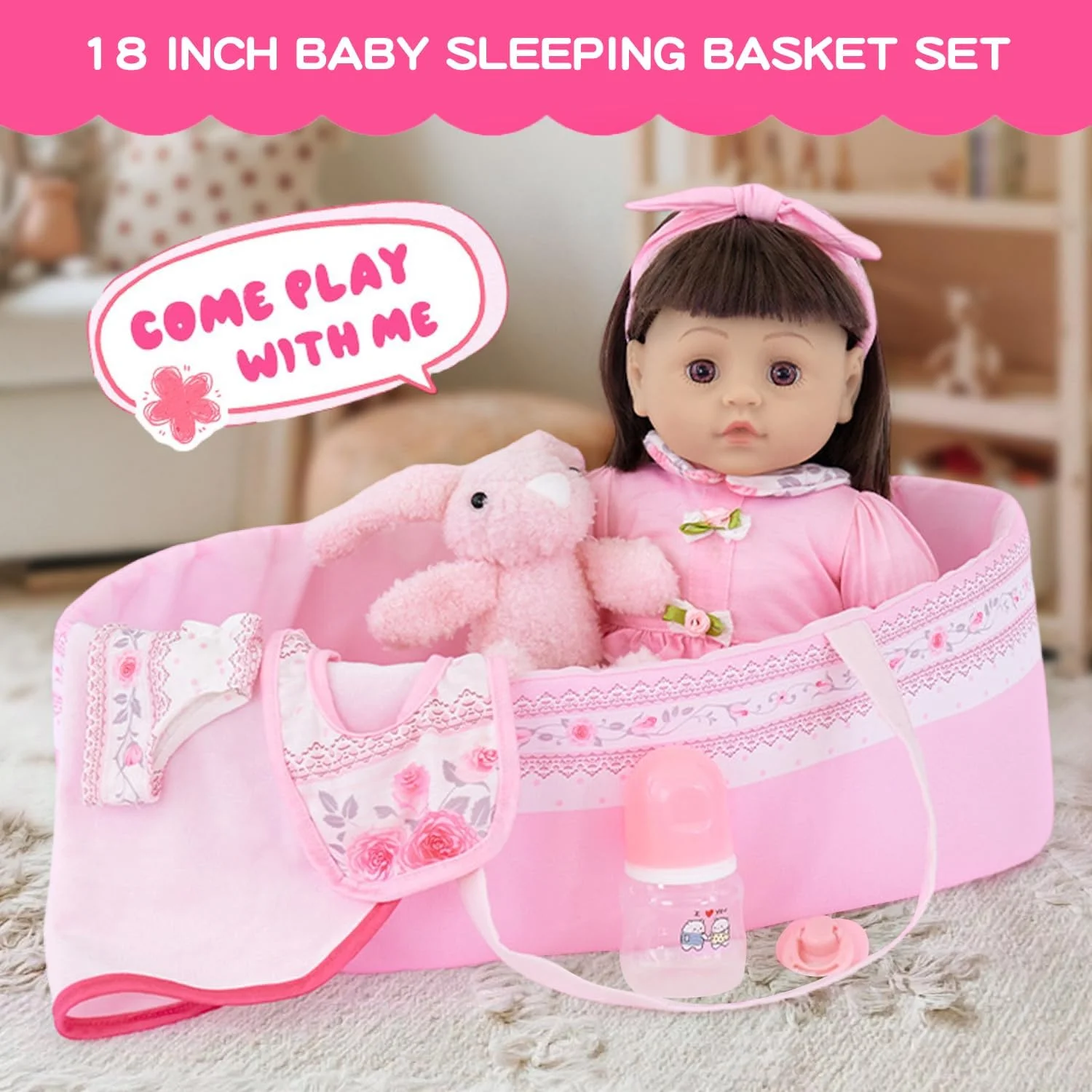 لباس عروسک نوزاد 11 تکه Masroo با سبد برای عروسک های 18 اینچی، لباس لوازم جانبی عروسک نوزاد مناسب برای عروسک دختر نوزاد، ست بازی وانمودی نوزادان (بدون عروسک) لباس عروسک نوزاد 11 تکه Masroo با سبد برای عروسک های 18 اینچی، لباس لوازم جانبی عروسک نوزاد مناسب برای عروسک دختر نوزاد، ست بازی وانمودی نوزادان (بدون عروسک)