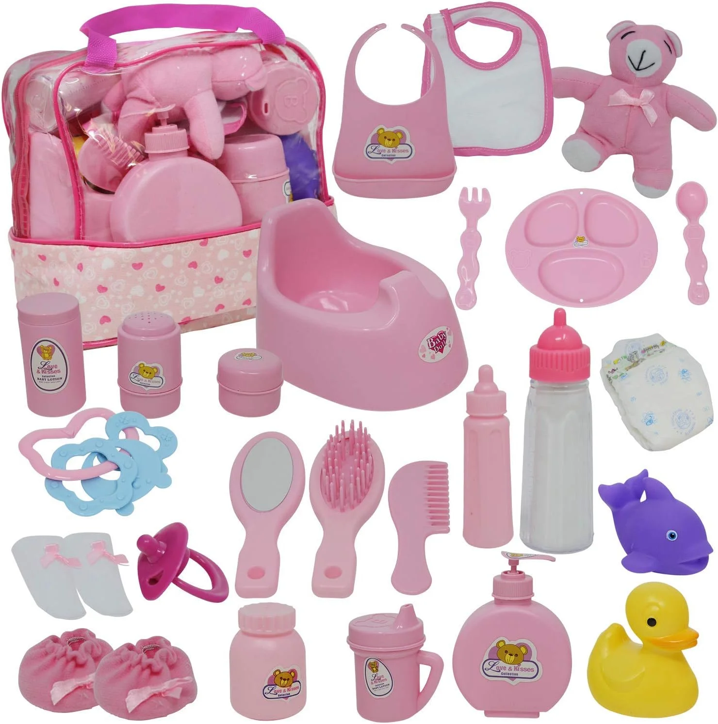 مجموعه لوازم جانبی تغذیه و مراقبت از نوزاد عروسکی نیویورک دال کالکشن در کیف زیپ دار