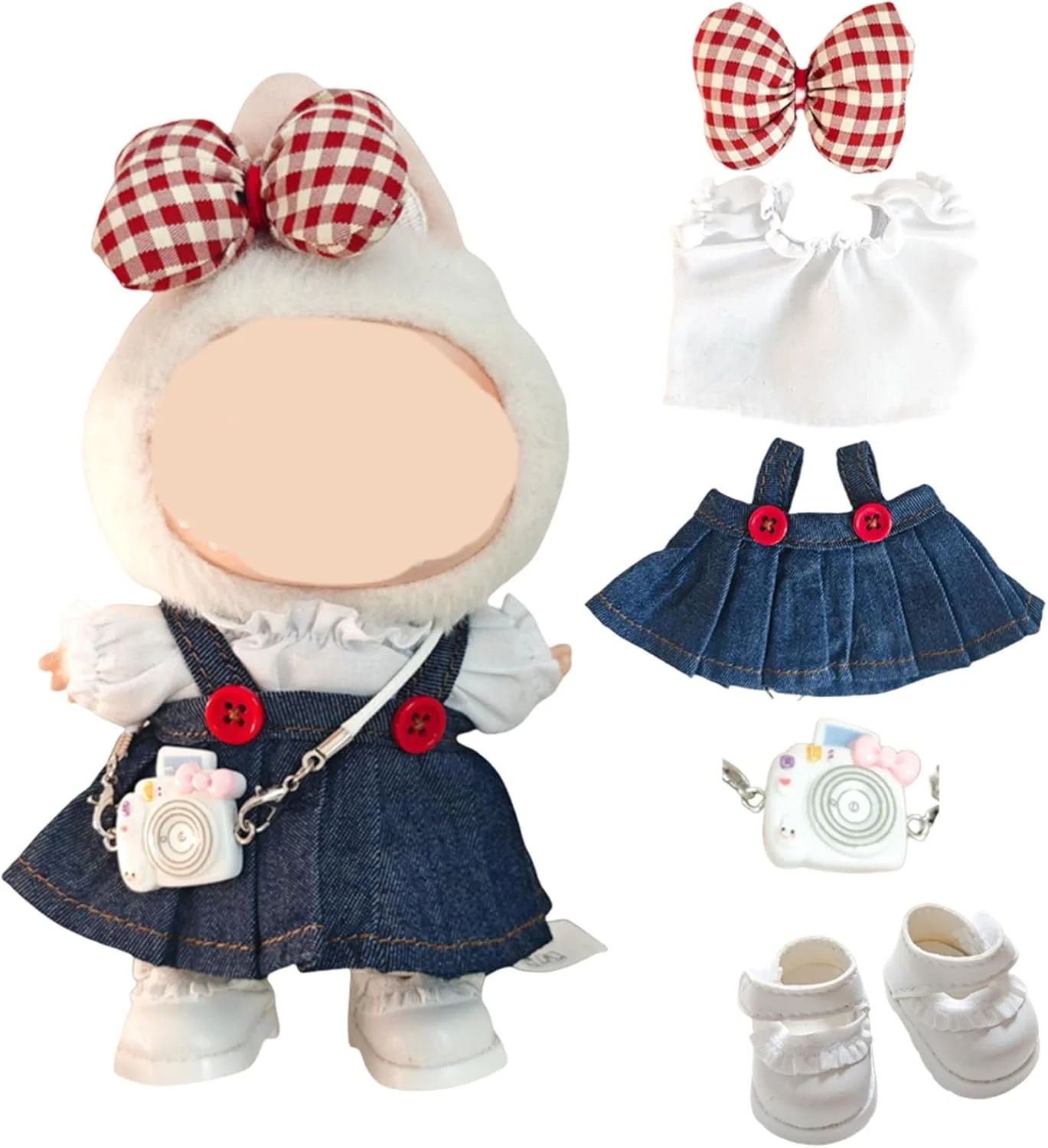 لباس های LOVACA برای عروسک لابوبو 17 سانتی متری، ست لباس 5 تکه شامل کلاه، پیراهن، شلوار، کفش، لوازم جانبی، شامل عینک، گیره مو و دوربین، عروسک شامل نمی شود، برای دوستداران و کلکسیونرهای عروسک (ست قرمز) لباس های LOVACA برای عروسک لابوبو 17 سانتی متری، ست لباس 5 تکه شامل کلاه، پیراهن، شلوار، کفش، لوازم جانبی، شامل عینک، گیره مو و دوربین، عروسک شامل نمی شود، برای دوستداران و کلکسیونرهای عروسک (ست قرمز)