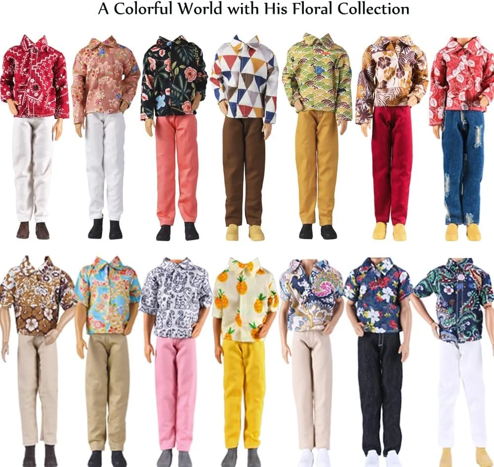 ای-تینگ بسته فوق العاده 10 عددی = 5 ست لباس های مد روز غیر رسمی با 5 جفت کفش برای عروسک پسرانه سبک تصادفی (کت چرمی + لباس های غیر رسمی + لباس شنا)