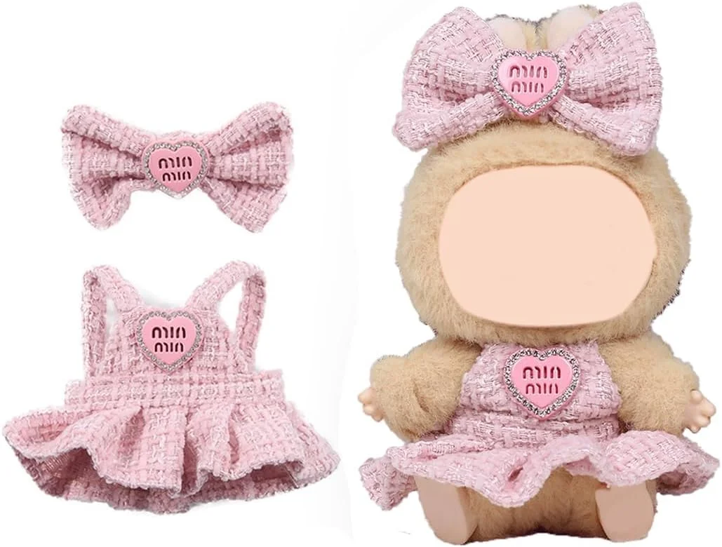 لباس برای LABUBU، ست لباس و لباس آزون 17 سانتی متری برای عروسک های 17 سانتی متری - لباس های مد روز ممتاز با لوازم جانبی، لباس های شیک و لوکس عروسک و بسته استایل، (بدون عروسک) (صورتی)