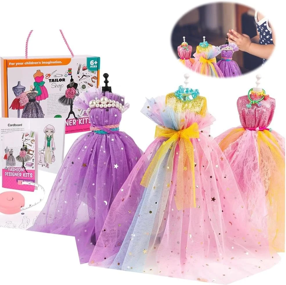 ست استودیوی مد آزونه برای دختران، ست خیاطی شیک کودکان، ست های کاردستی قابل استفاده مجدد و بدون بو برای کودکان، ساخت لباس عروسک، ست های طراح مد برای دختران 378 تکه