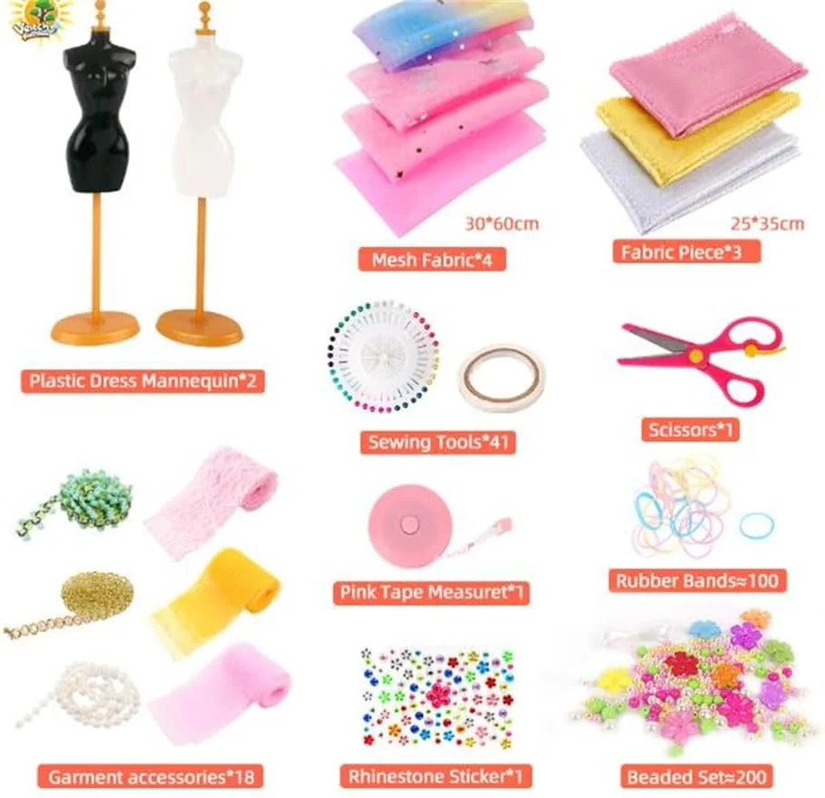 ست استودیوی مد آزونه برای دختران، ست خیاطی شیک کودکان، ست های کاردستی قابل استفاده مجدد و بدون بو برای کودکان، ساخت لباس عروسک، ست های طراح مد برای دختران 378 تکه