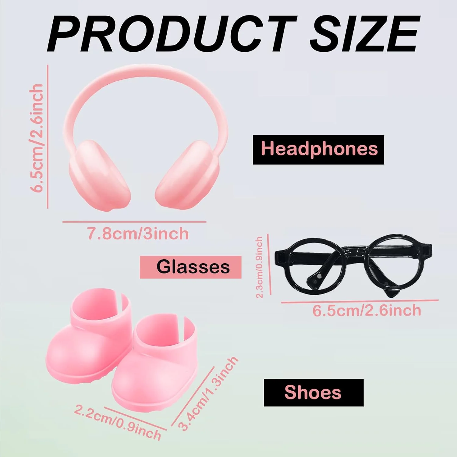 BananaHome ست 3 تکه لوازم جانبی عروسک 17 سانتی متری شامل عینک، هدفون و کفش برای عروسک، لوازم جانبی لباس برای عروسک 17 سانتی متری (صورتی) BananaHome ست 3 تکه لوازم جانبی عروسک 17 سانتی متری شامل عینک، هدفون و کفش برای عروسک، لوازم جانبی لباس برای عروسک 17 سانتی متری (صورتی)