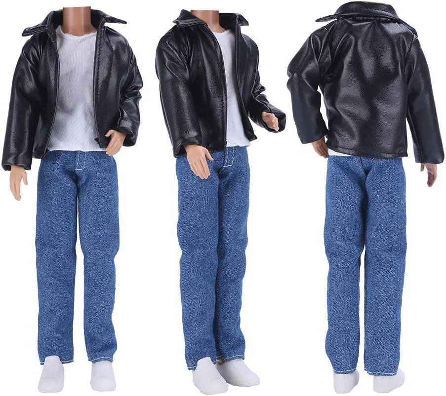 بسته فوق العاده 10 تکه IMAGINE = 5 ست لباس مد روز غیر رسمی برای عروسک پسرانه 12 اینچی، سبک تصادفی (کت چرمی + لباس غیر رسمی + لباس شنا)