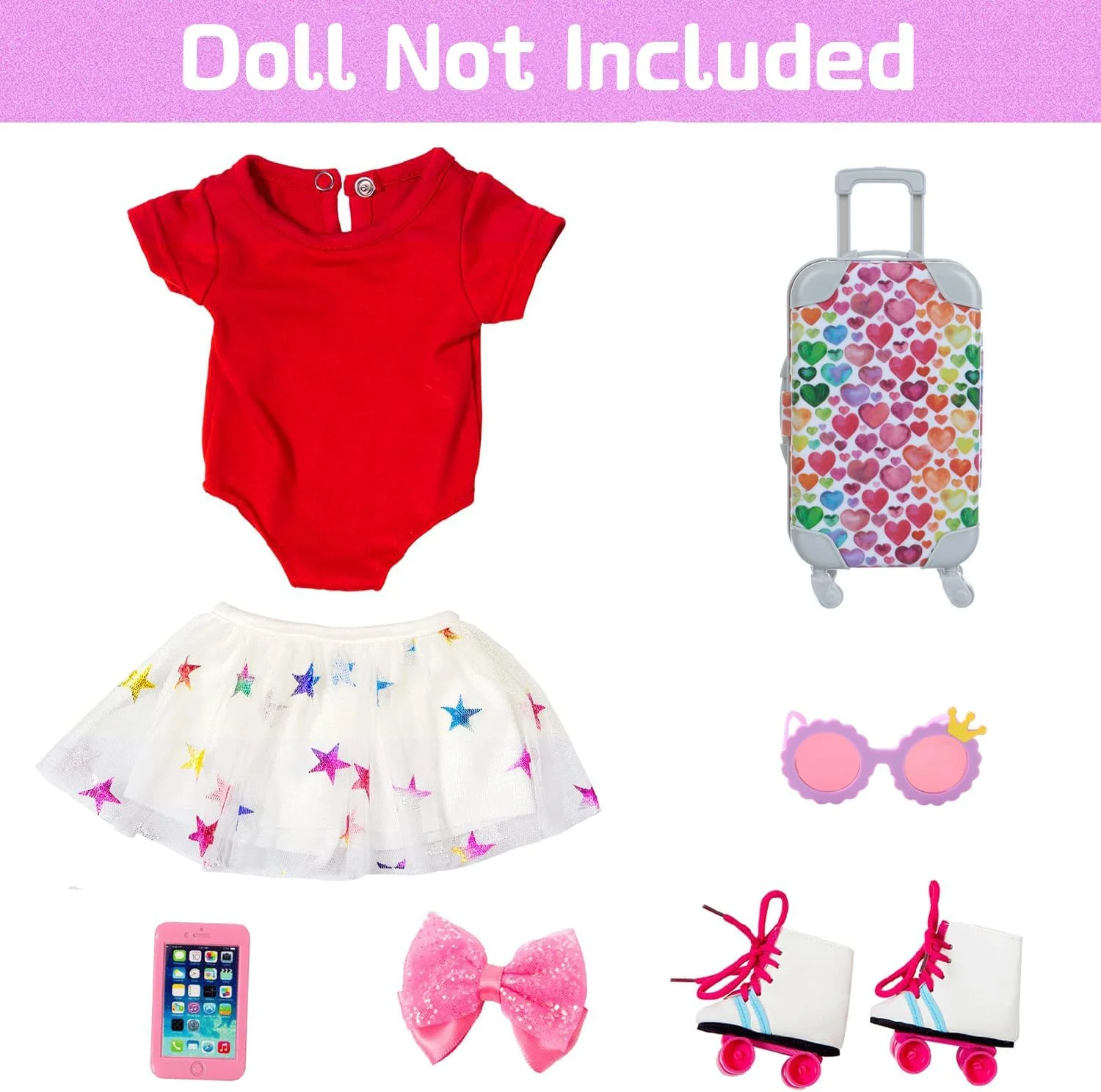 ست اسباب بازی اسکیت و سفر برای عروسک دخترانه 18 اینچی Masroo - 7 تکه لوازم جانبی فضای باز (عروسک شامل نمی شود)