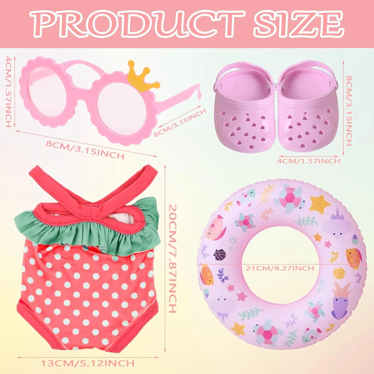 ست شنا 4 تکه نوزاد، ست شنا برای عروسک ها، شامل حلقه شنا، عینک آفتابی، مایو و دمپایی، لوازم جانبی صورتی نوزاد برای عروسک های 43 سانتی متری