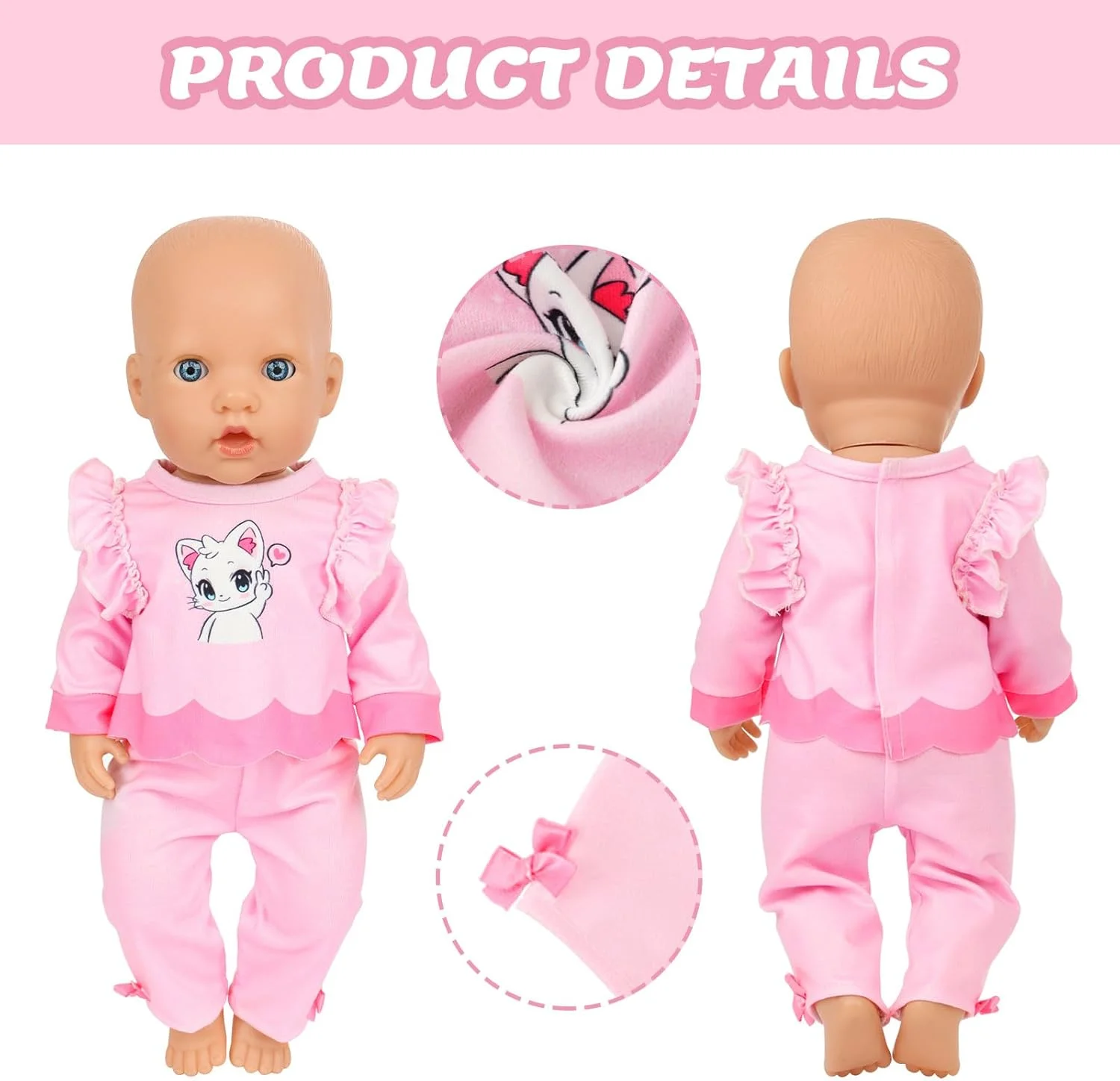 18INDC 3 ست لباس عروسک 14-18 اینچی، ست 6 تکه - شامل لباس عروسک، هدبند، تاپ و شلوار، لباس خواب برای عروسک های نوزاد 43 سانتی متری