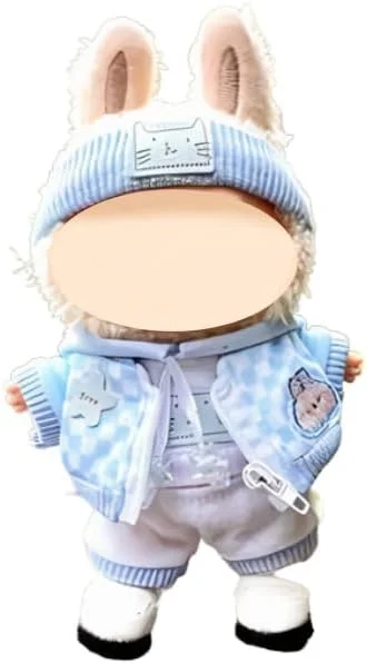 ست لباس عروسک لابوبو، شامل 4 تکه کلاه، هودی، تاپ و شلوار، استایل کژوال و خنک برای عروسک های 17 سانتی متری (عروسک شامل نمی شود)