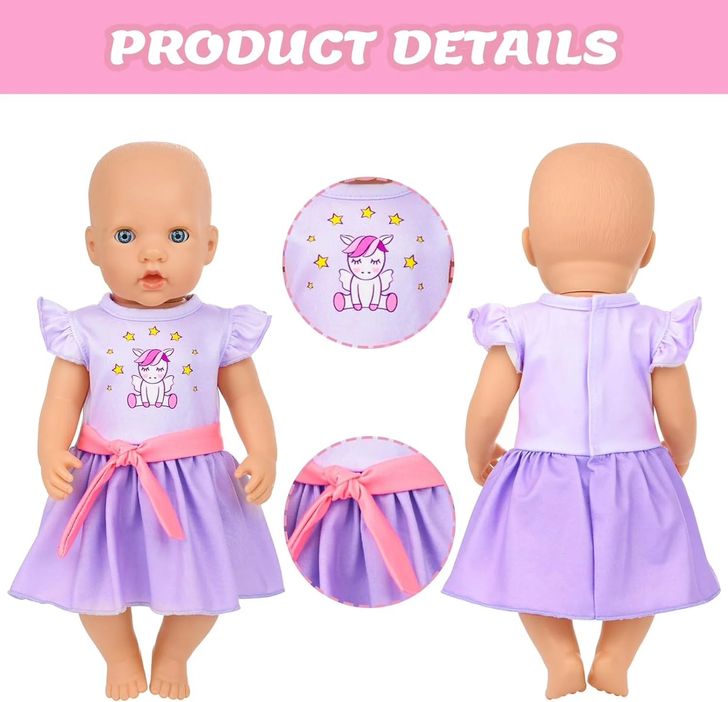 18INDC 3 ست لباس عروسک 14-18 اینچی، ست 6 تکه - شامل لباس عروسک، هدبند، تاپ و شلوار، لباس خواب برای عروسک های نوزاد 43 سانتی متری