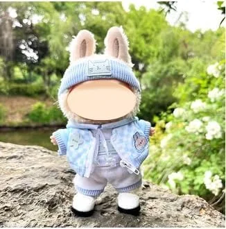 ست لباس عروسک لابوبو، شامل 4 تکه کلاه، هودی، تاپ و شلوار، استایل کژوال و خنک برای عروسک های 17 سانتی متری (عروسک شامل نمی شود)