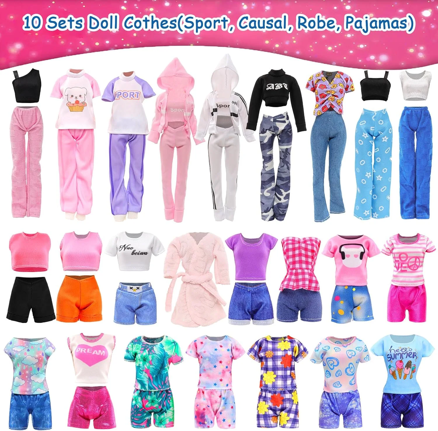 باروا 10 ست لباس عروسک، ست ورزشی کلاه دار، لباس های غیر رسمی، تاپ و شلوار، لباس خواب عروسک برای عروسک های دخترانه 11.5 اینچی باروا 10 ست لباس عروسک، ست ورزشی کلاه دار، لباس های غیر رسمی، تاپ و شلوار، لباس خواب عروسک برای عروسک های دخترانه 11.5 اینچی