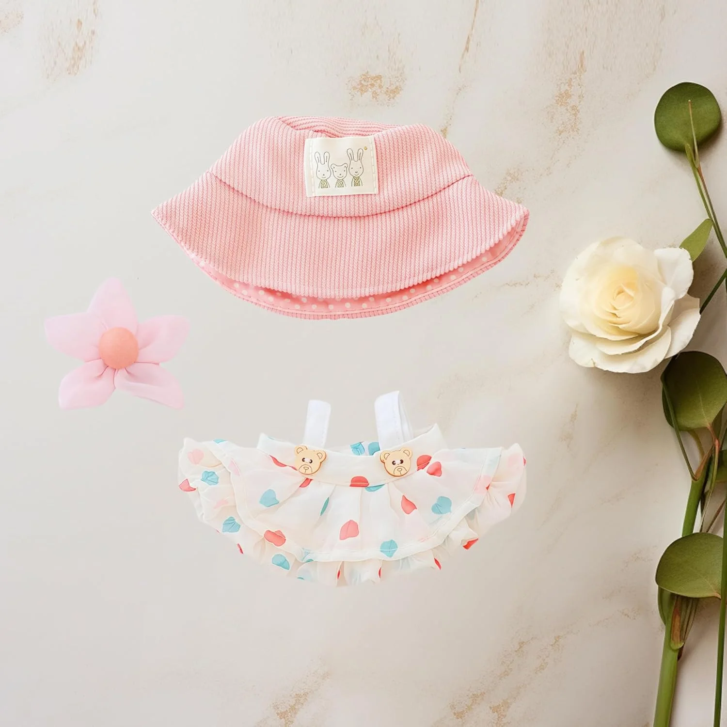 ست لباس عروسک 17 سانتی متری، ست لباس 3 تکه برای عروسک 6.7 اینچی، کلاه شیک مد روز و لوازم جانبی لباس برای عروسک های نسل 1/2/3، رنگ بژ روشن