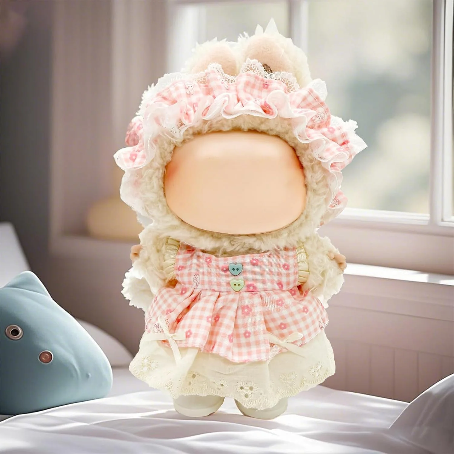 لباس چهارخانه صورتی برای عروسک لابوبو نسل 1/2/3 با هدبند صورتی، پیراهن صورتی و کفش سفید، لباس شیک چهارخانه صورتی برای عروسک های 17 سانتی متری لابوبو، هدیه ایده آل برای طرفداران لابوبو (عروسک شامل نمی شود)