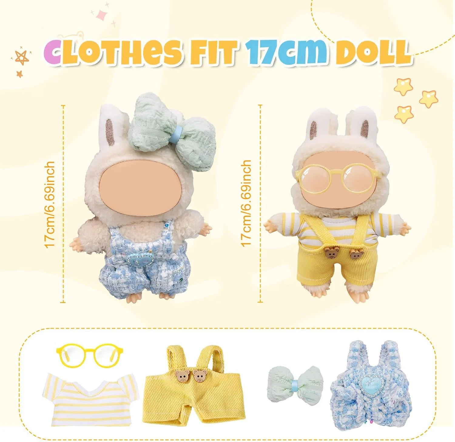 ست لباس ساحلی برای عروسک لابوبو، ست 5 تکه لوازم جانبی، تاپ داخلی سفید، ژاکت گلدار، شلوار گلدار، عینک آفتابی برای عروسک های 17 سانتی متری، هدیه لباس عروسک های زیبا برای کودکان