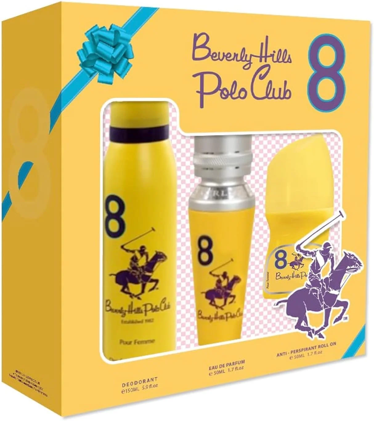 ست هدیه 3 تکه زنانه Beverly Hills Polo Club No.8 شامل ادو پرفیوم 50 میلی لیتر + دئودورانت 150 میلی لیتر + رول ضد تعریق
