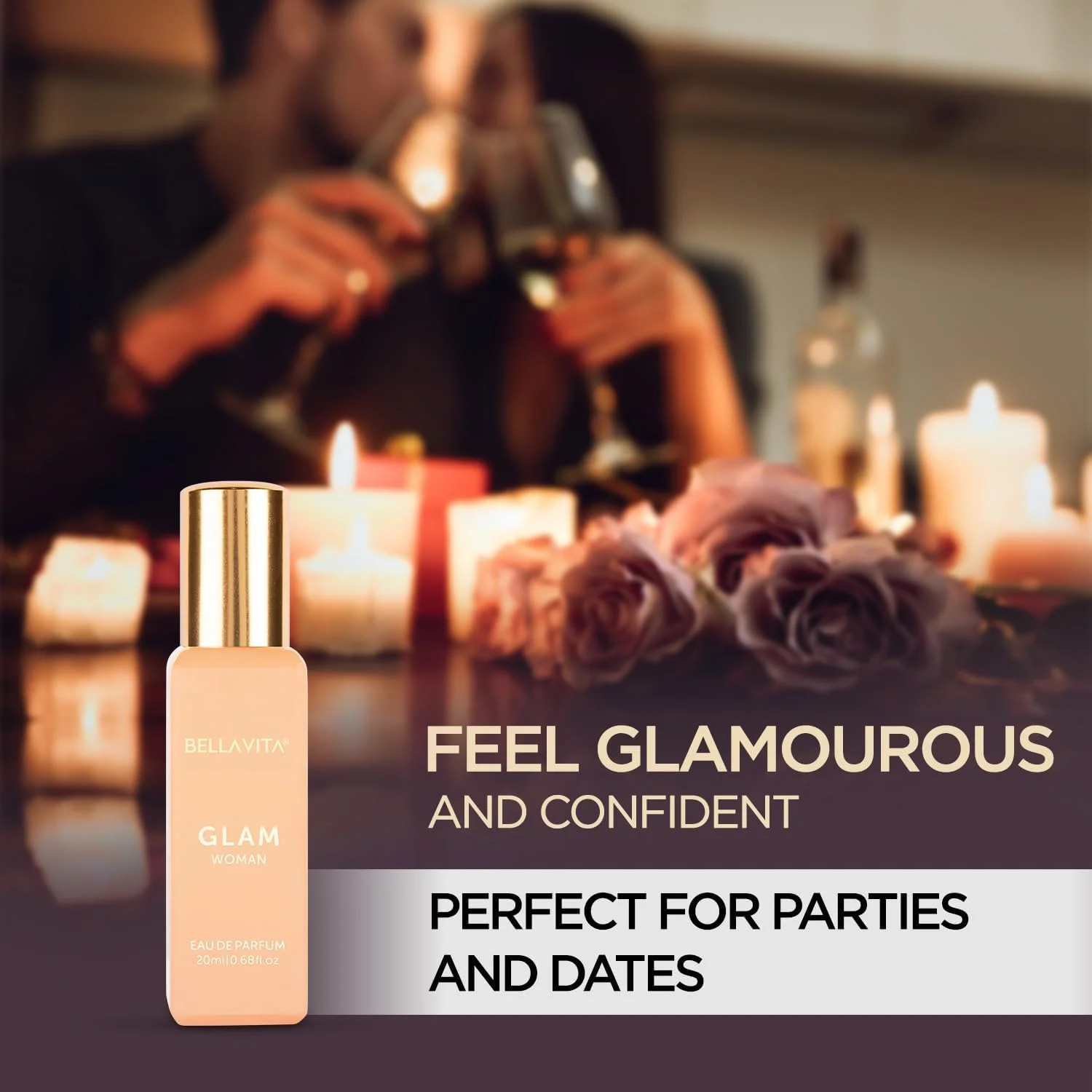 ادکلن زنانه ارگانیک Bella Vita Luxury GLAM با رایحه یاس، عسل سفید، رز، سدر ویرجینیا | گلی - عطر ممتاز و ماندگار EDP برای زنان | 20 میلی لیتر