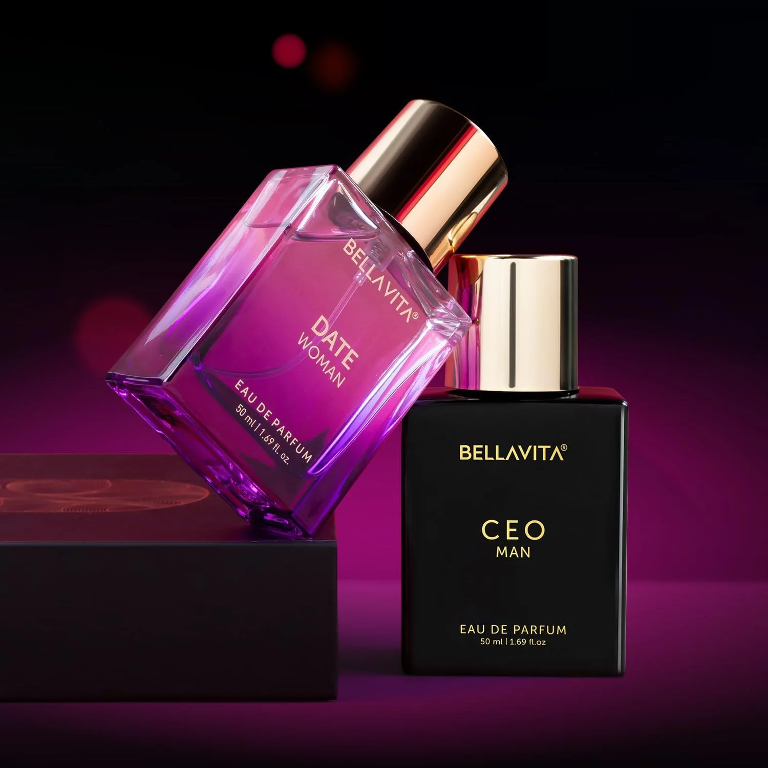 ست هدیه ادو پرفیوم مردانه و زنانه Bella Vita Luxury مدل Ceo Man & Date Woman حجم 50 میلی لیتر (2 عدد) با رایحه لیمو، اسطوخودوس، فلفل صورتی | رایحه گلی، میوه ای، چوبی با ماندگاری طولانی