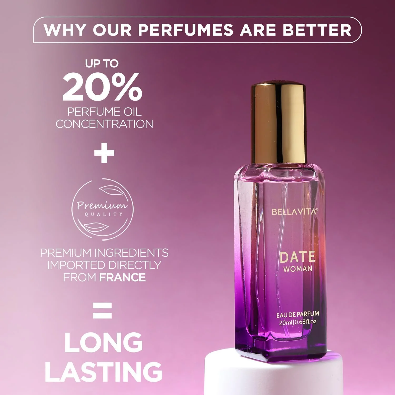 عطر زنانه Bella Vita Luxury Date با رایحه فلفل صورتی، یاس و وانیل | عطر ممتاز، ماندگار با رایحه گلی و میوه ای برای زنان، 20 میلی لیتر