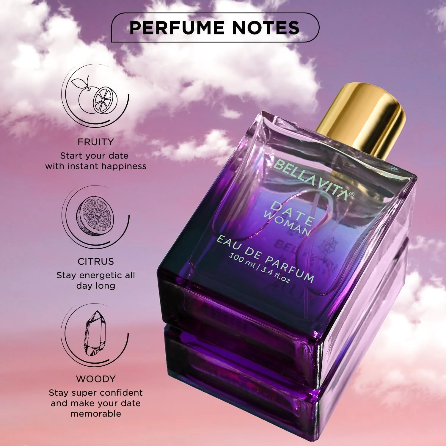 ادکلن زنانه Bella Vita Luxury Date با رایحه گلی، میوه ای و ادویه ای، عطر ماندگار EDP، حجم 100 میلی لیتر ادکلن زنانه Bella Vita Luxury Date با رایحه گلی، میوه ای و ادویه ای، عطر ماندگار EDP، حجم 100 میلی لیتر