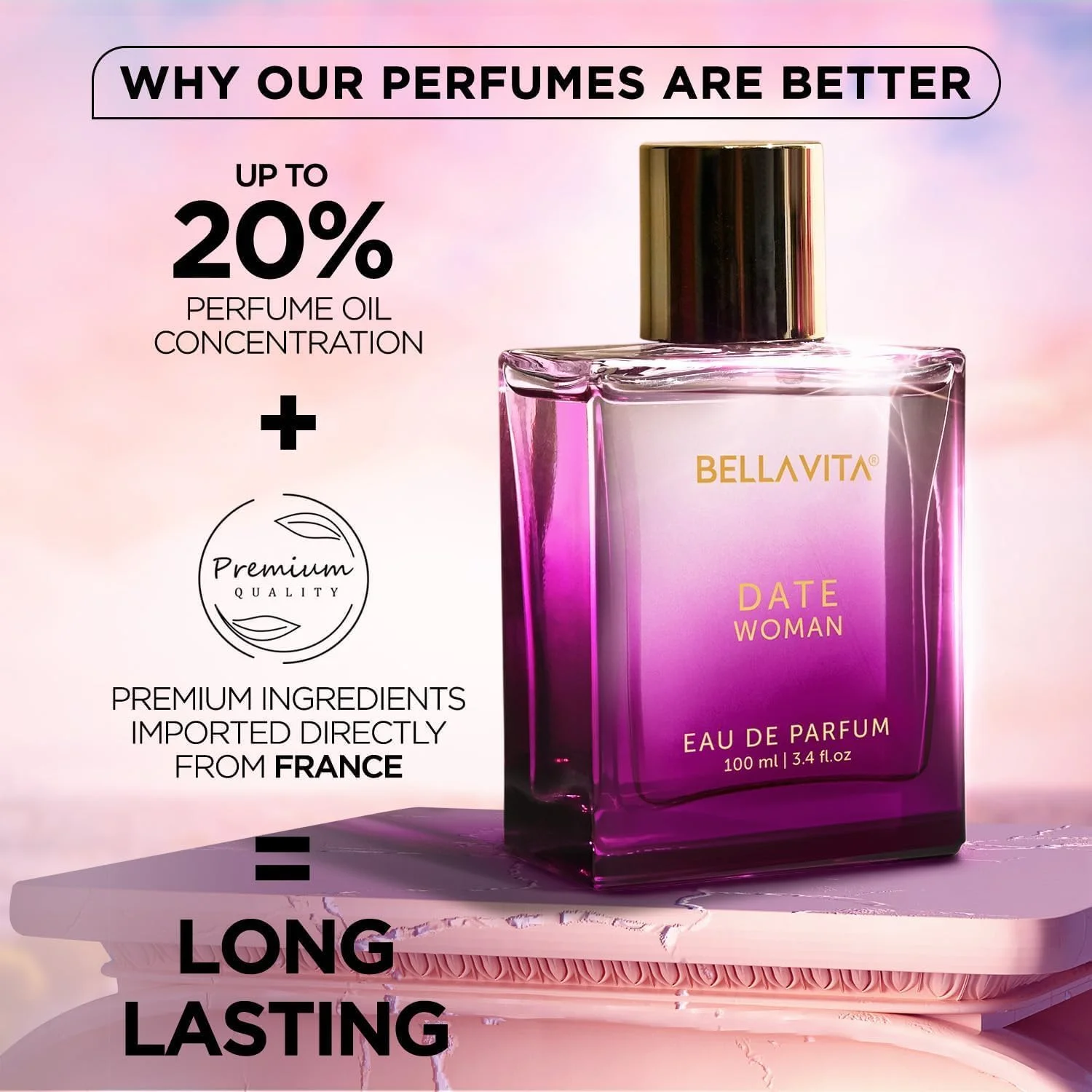 ادکلن زنانه Bella Vita Luxury Date با رایحه گلی، میوه ای و ادویه ای، عطر ماندگار EDP، حجم 100 میلی لیتر ادکلن زنانه Bella Vita Luxury Date با رایحه گلی، میوه ای و ادویه ای، عطر ماندگار EDP، حجم 100 میلی لیتر