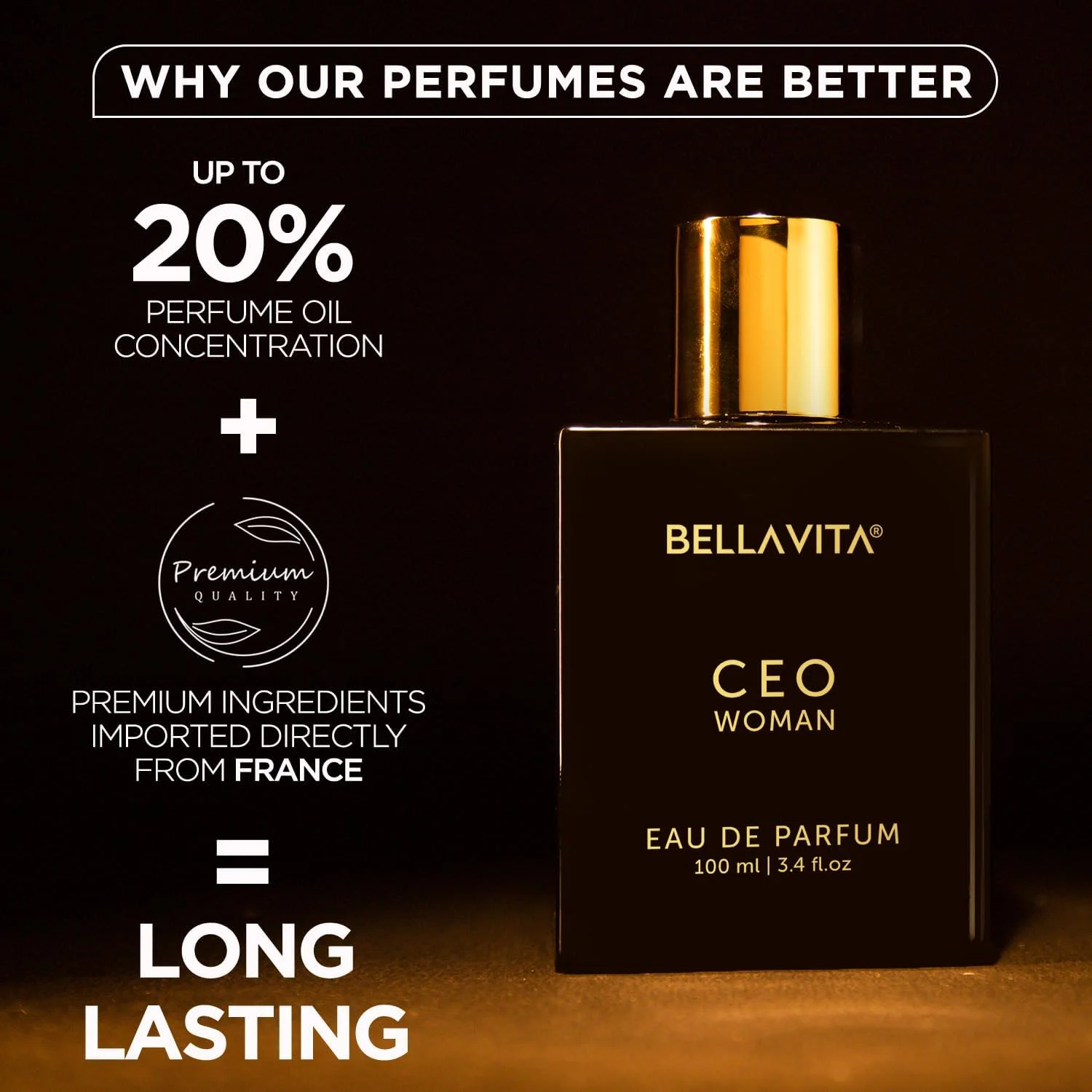 ادکلن زنانه Bella Vita Luxury CEO | ادو پرفیوم ماندگار 100 میلی لیتری | با رایحه ترنج، دانه تونکا و وانیل | عطر ممتاز، چوبی و میوه ای برای زنان