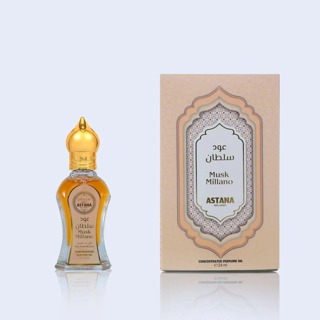 ادو پرفیوم آستانا میلانو MUSK حجم 24 میلی لیتر - عطر مشک عربی ممتاز برای آقایان و بانوان | رایحه ماندگار یونیسکس | رایحه غلیظ لوکس | سایز مسافرتی شیک