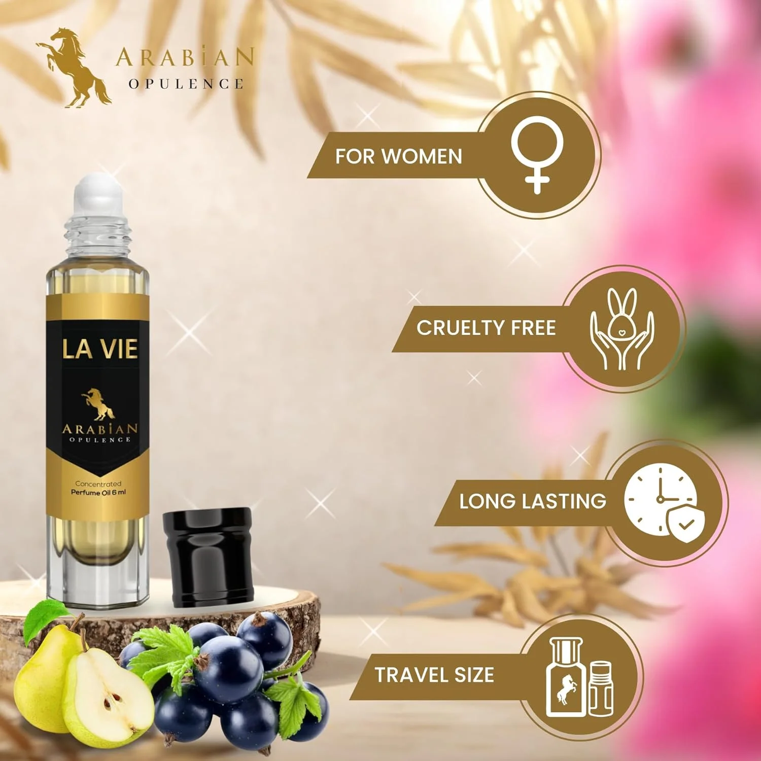 عطر روغنی متمرکز زنانه Arabian Opulence FR182 LA VIE. بطری رولی 6ml/15ml. رایحه شیرین/وانیلی/بالزامیک/چوبی/میوه ای/پودری عطر روغنی متمرکز زنانه Arabian Opulence FR182 LA VIE. بطری رولی 6ml/15ml. رایحه شیرین/وانیلی/بالزامیک/چوبی/میوه ای/پودری