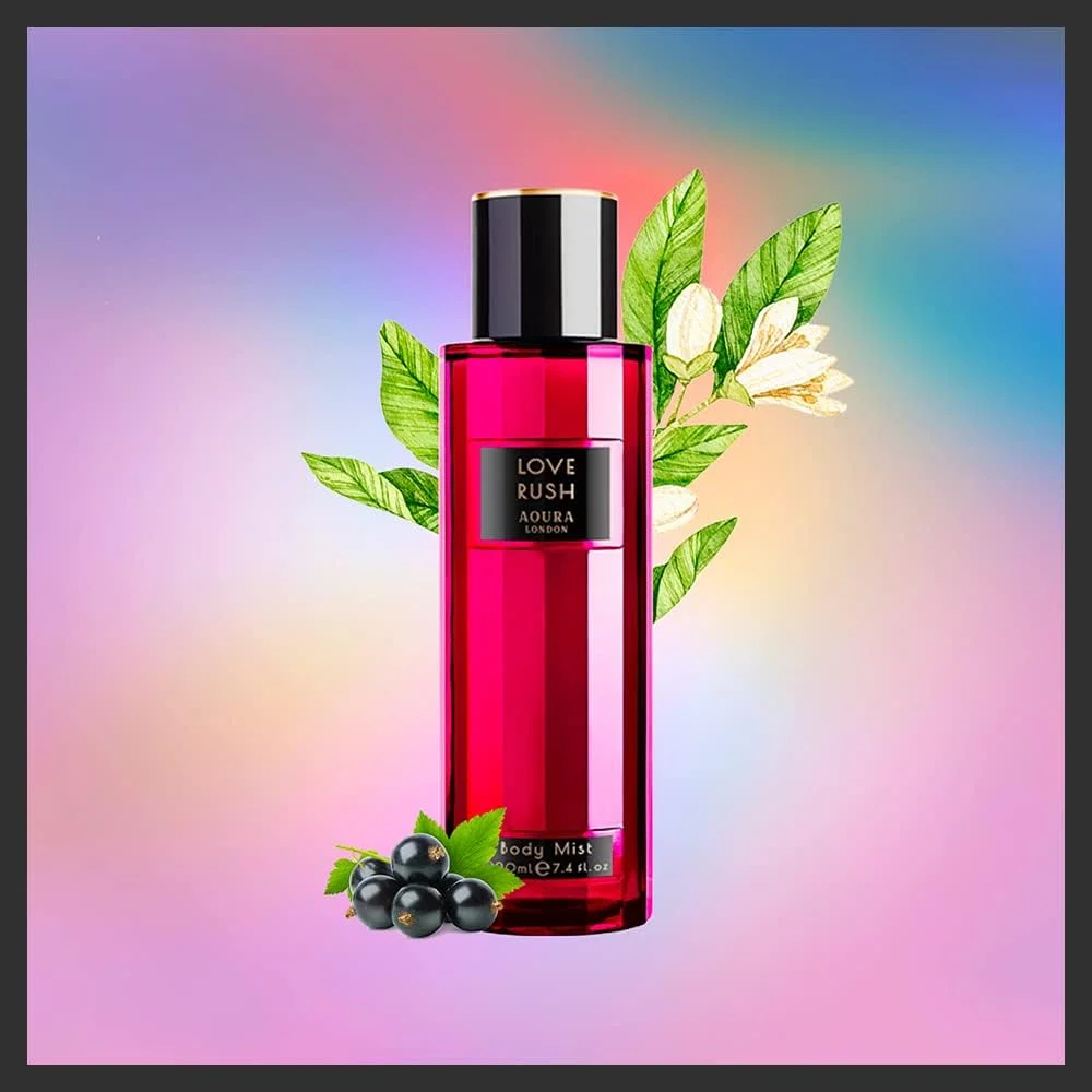 بادی میست زنانه Aoura London Love Rush 220ml | رایحه گلی تازه و ماندگار | اسپری خوشبو کننده روزانه