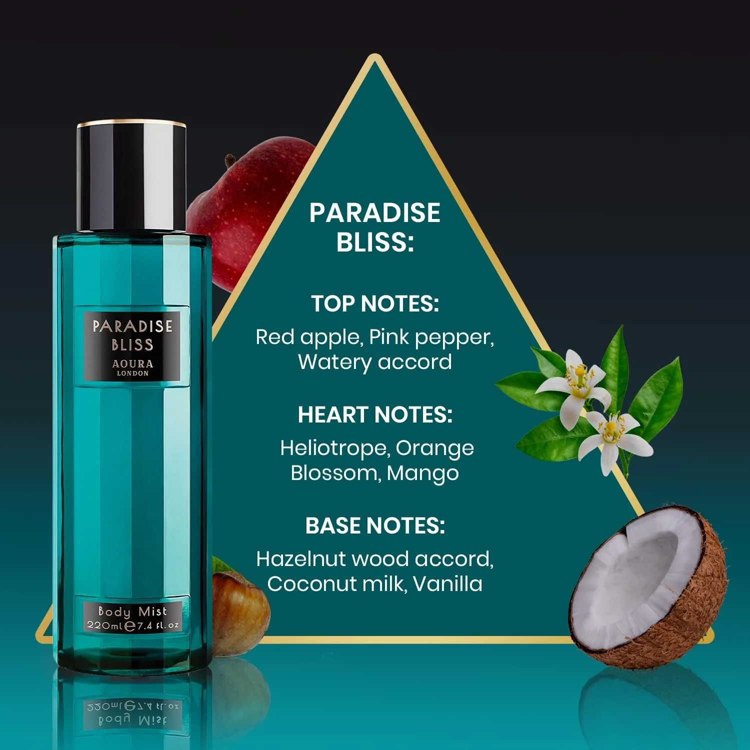 اسپری بدن زنانه Aoura London Paradise Bliss - عطر گلی تازه، با طراوت و ماندگار - عطر مصرف روزانه برای زنان، 220 میلی لیتر