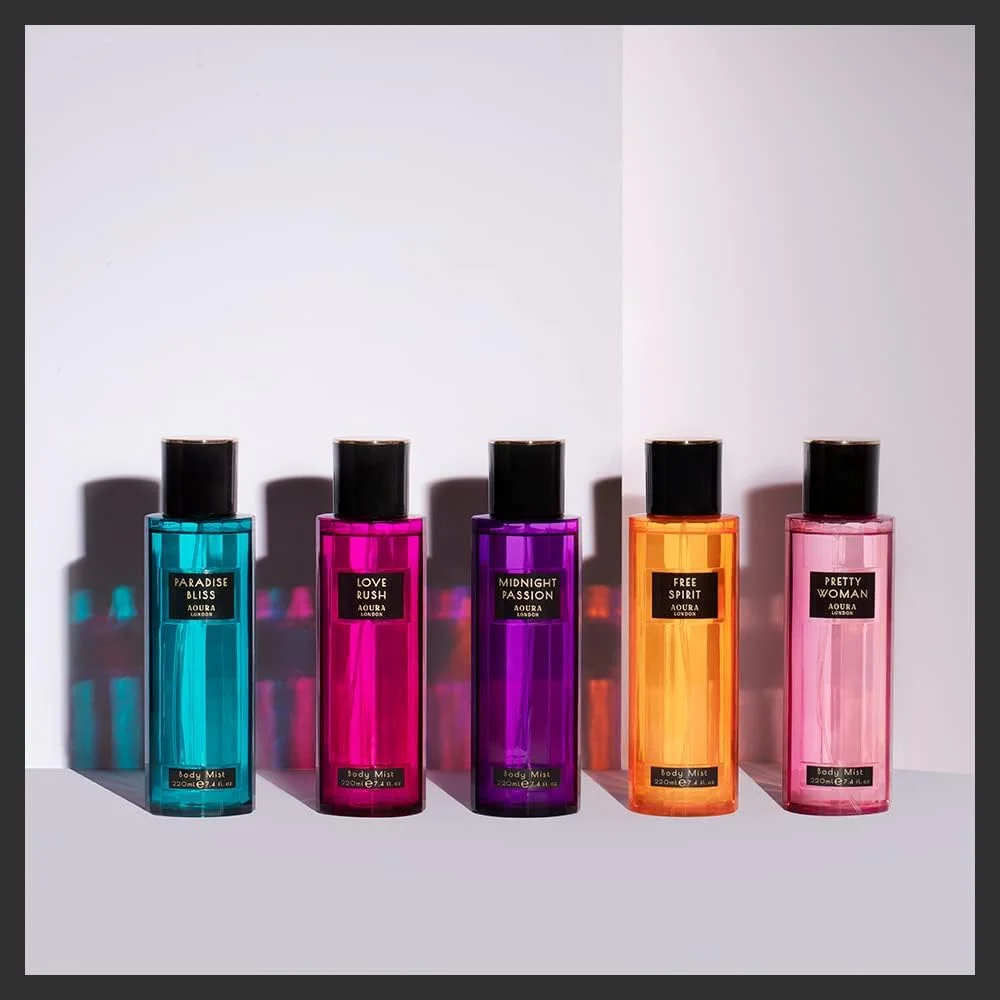 اسپری بدن زنانه Aoura London Free Spirit - رایحه گلی با طراوت و ماندگاری طولانی - اسپری عطر روزانه برای زنان با اعتماد به نفس، 220 میلی لیتر