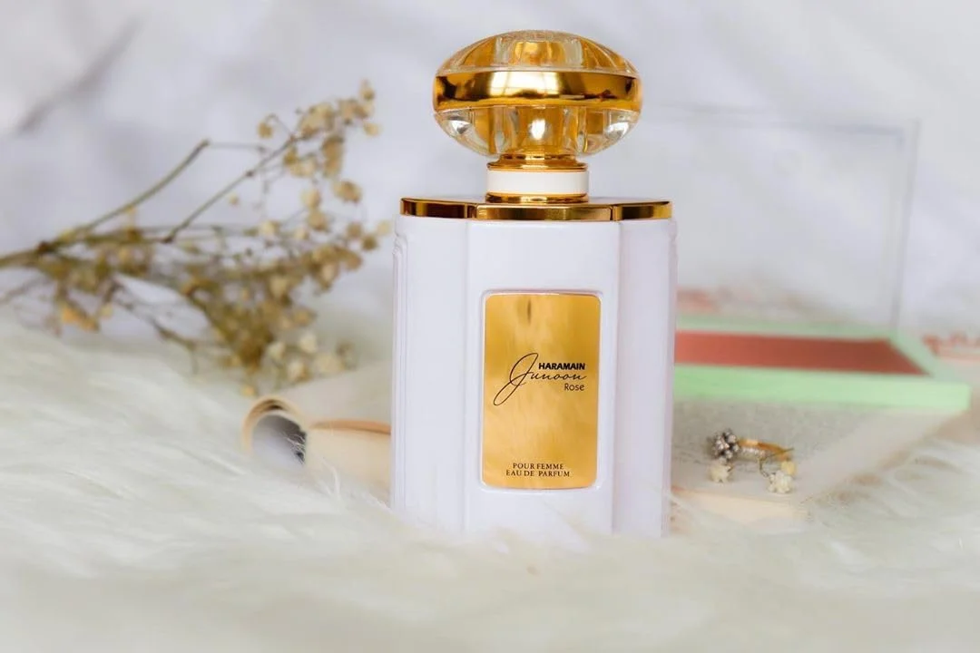 ادکلن زنانه الحرمین جونون رز ادو پرفیوم 75 میلی لیتر | عطر گلی شرقی لوکس برای زنان | اسپری ماندگار با رایحه شکوفه گیلاس، رز، جیر و عنبر