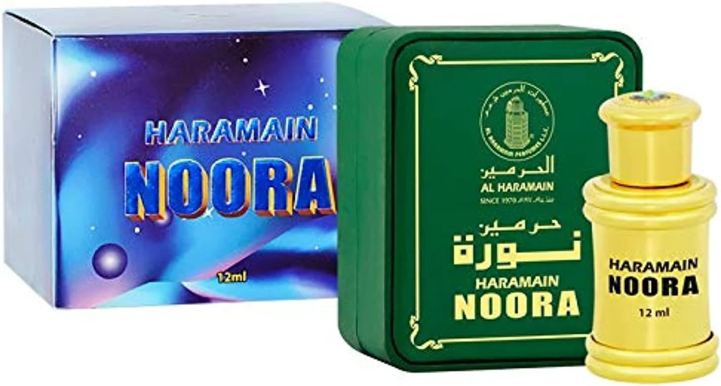 روغن عطر نورا الحرمین - 12 میلی لیتر | عطر شرقی یونیسکس با رایحه های میوه ای، گلی و عود | عطر غلیظ و ماندگار بدون الکل برای مردان و زنان