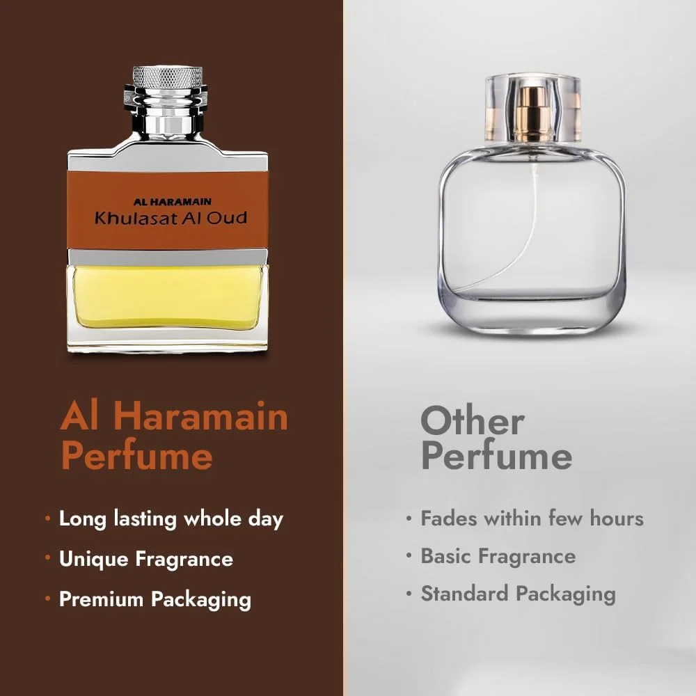 اسپری عطر خلاصات العود الحرمین 100 میلی لیتر | ادو پرفیوم ماندگار برای مردان | رایحه چرم دودی، عنبر، مشک و عود چوبی | عطر عربی لوکس اسپری عطر خلاصات العود الحرمین 100 میلی لیتر | ادو پرفیوم ماندگار برای مردان | رایحه چرم دودی، عنبر، مشک و عود چوبی | عطر عربی لوکس