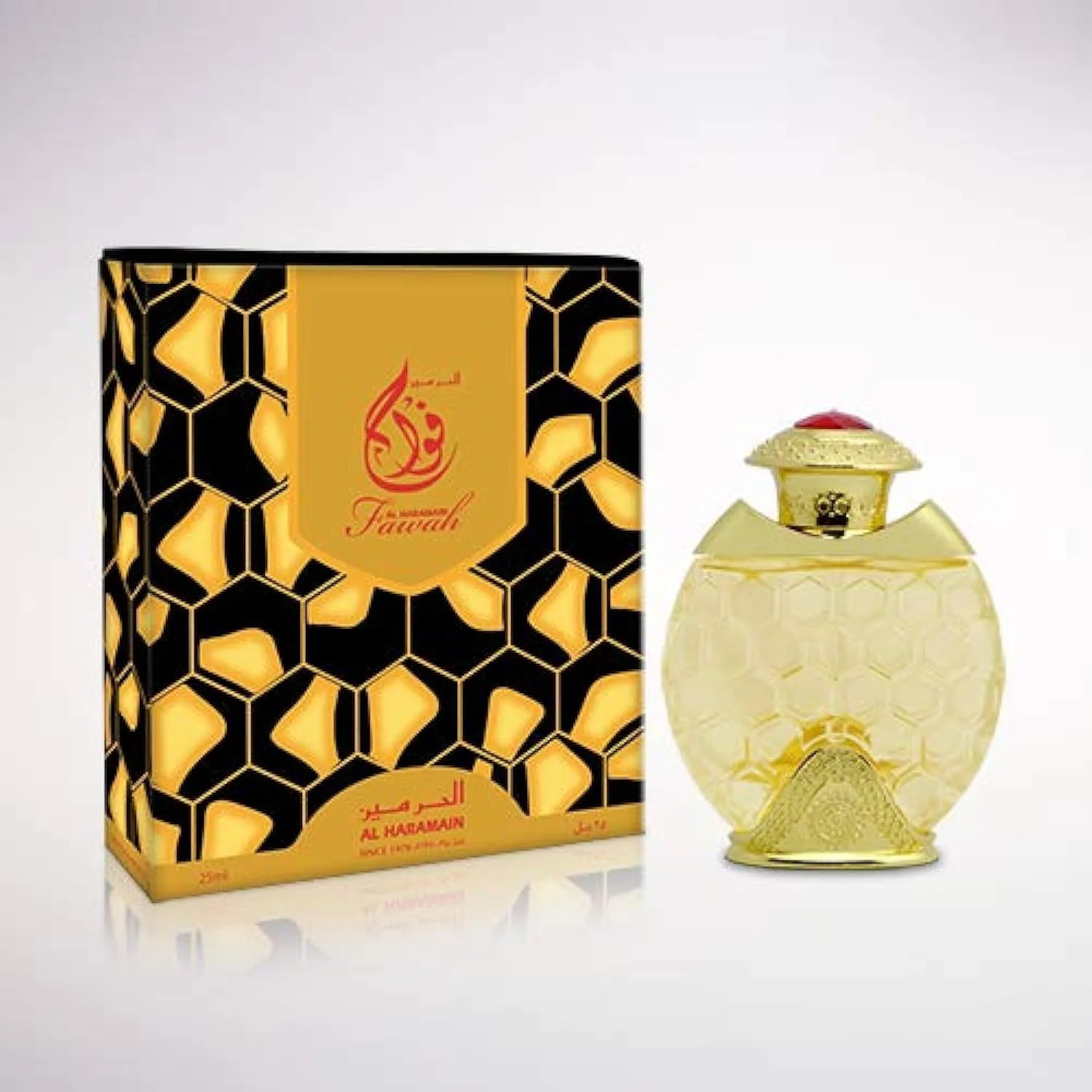 روغن عطر فواح الحرمین 25 میلی لیتر | رایحه گلی میوه ای ماندگار برای زنان | تمشک، توت فرنگی، هلو، یاس، رز، وانیل، نارگیل و مشک