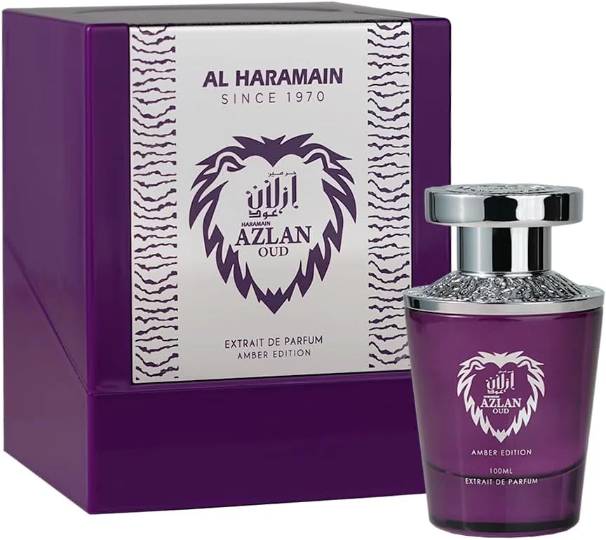 عطر ادکلن الحرمین ازلان عود امبر ادیشن اکستریت د پرفیوم 100 میلی لیتر | عطر عربی لوکس یونیسکس | ترنج، گریپ فروت، مریم گلی، چرم، عنبر، مشک و وانیل | رایحه ماندگار نیش