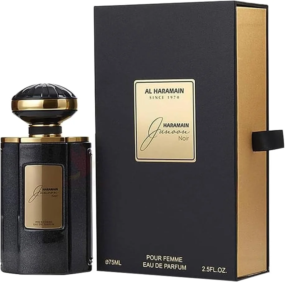 ادکلن унисекс الحرمین جونون نویر | عطر گلی شرقی | رایحه های جذاب مرکبات، گل ها و چوب | ماندگاری طولانی | ادو پرفیوم | رایحه لوکس و ظریف | 75 میلی لیتر