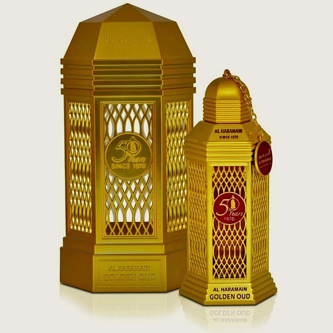 ادو پرفیوم زنانه/مردانه الحرمین گلدن عود 100 میلی لیتر | عطر شرقی تند ماندگار | عود، عنبر، وانیل و چوب صندل | هدیه عطر لوکس عربی برای مردان و زنان