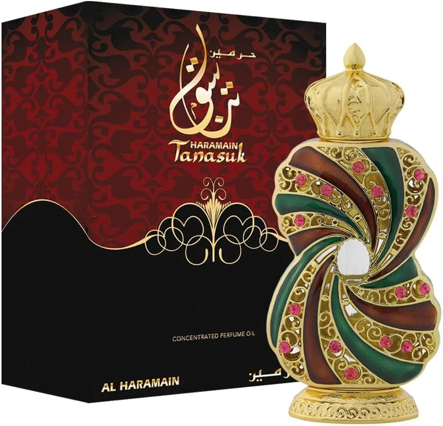 روغن عطر طناسک الحرمین | روغن عطر کهربا و وانیل | بدون الکل | عطر لوکس ماندگار | رایحه غلیظ | جذابیت یونیسکس | برای استفاده روزانه یا مناسبت های خاص | 12 میلی لیتر