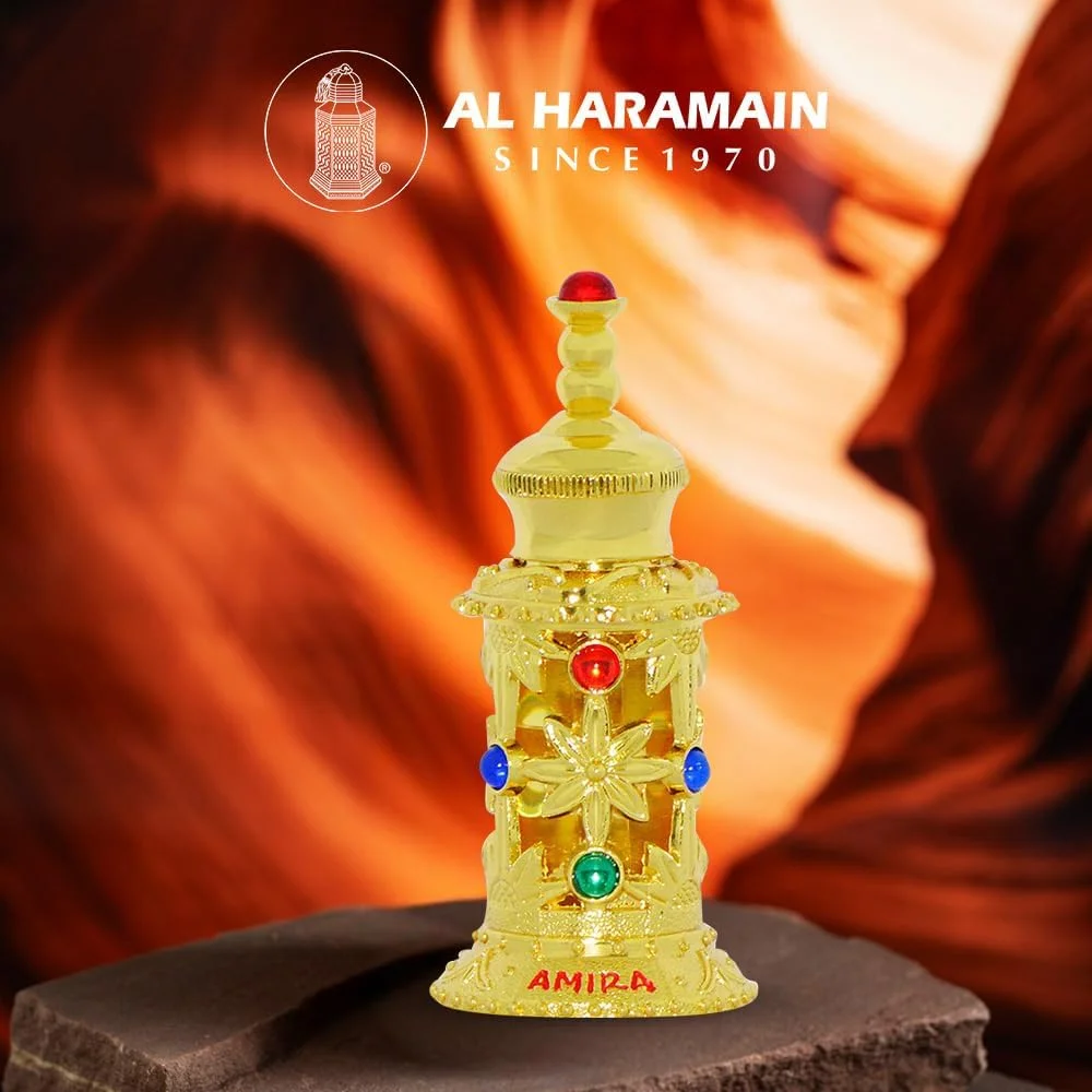 روغن عطر زنانه الحرمین امیرا | عطر | بدون الکل | رایحه گلی و مرکباتی با ترنج | نت های اسطوخودوس، رز و مشک | عطر لوکس عربی | استفاده روزانه یا مناسبت های خاص | 12 میلی لیتر